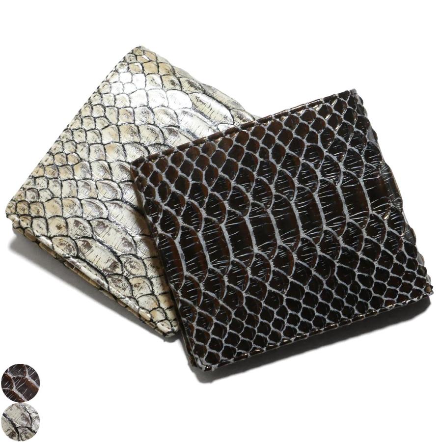 財布 二つ折り財布 小銭入れあり / 本革 ヘビ革 へび革 パイソン革