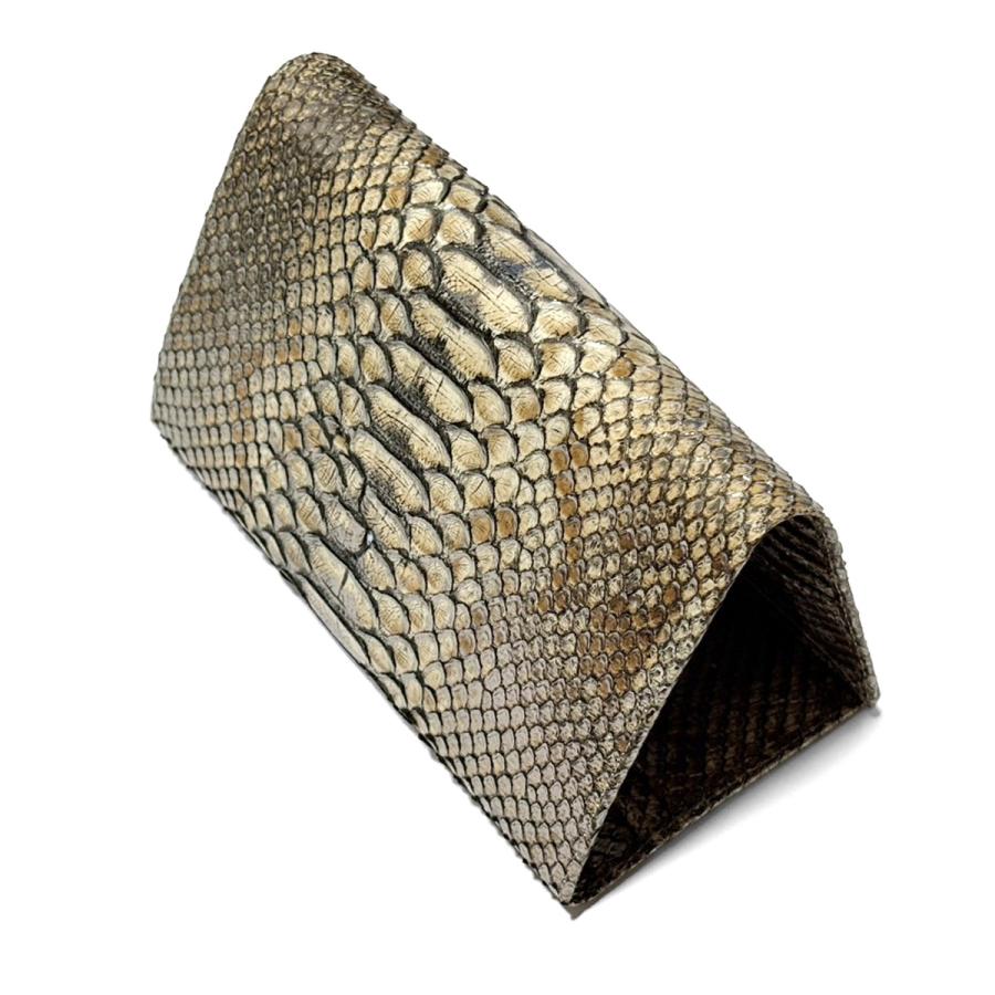 三つ折り財布 長財布 薄型 マチなし ファスナー収納 本革 パイソン革 ヘビ革 蛇革 python leather ラスター パスポート収納の画像