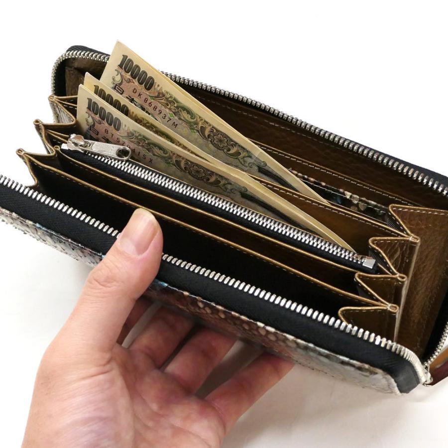 ラウンドファスナー長財布 ファスナー財布 本革 パイソン革 蛇革 ヘビ  