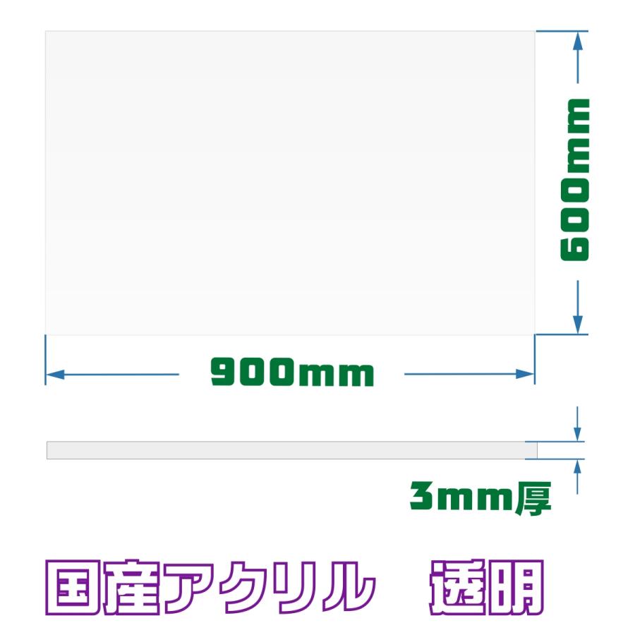 アクリル板 カット 加工 透明 600mm×900mm 厚み3ｍｍ 国産 板 押出 パネル 無料 オーダーカット フリーカット 切売 DIY 特注サイズ 切り板｜nakano-ssy｜02