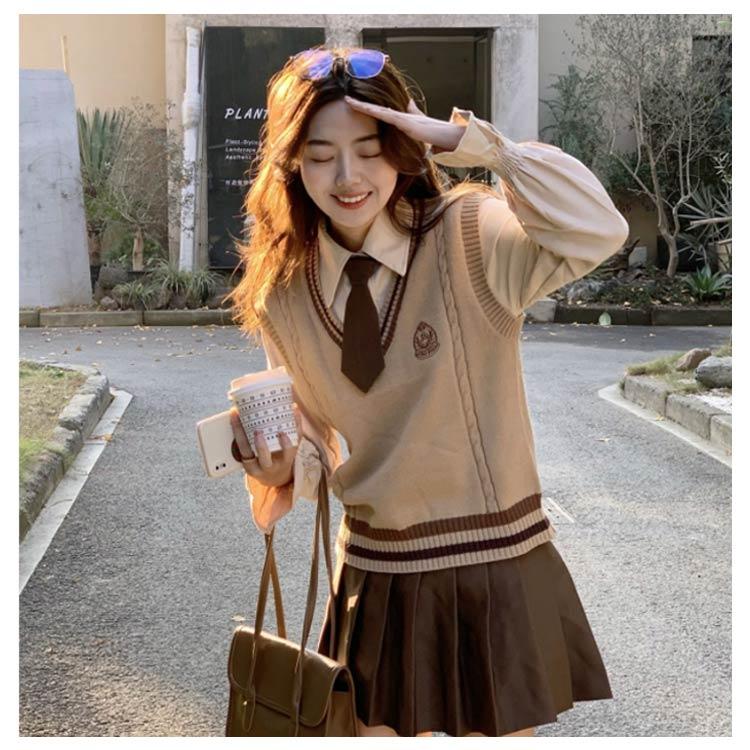 3点セット ニットベスト 学生服 おしゃれ 高校生 女の子 制服 上下セット 可愛い 白シャツ JK制服 女子高校生 プリーツスカート ライン入り｜nakanoshokai｜13