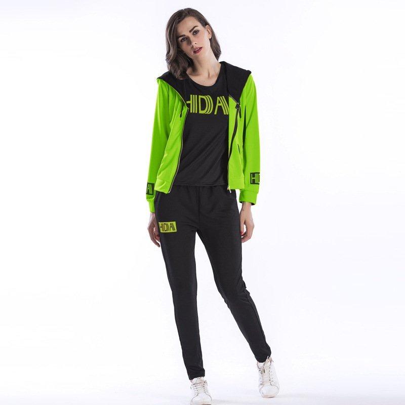 注目ショップ ブランドのギフト スポーツウェアセットアップレディース3点セットジャージ上下セット女性用半袖tシャツトレーニングウェアフード付き長袖カ ジャージ上下セット カラー グリーン Www Fattoriabacio Com