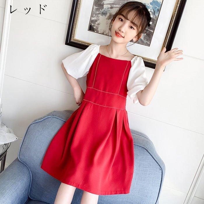 女の子子供服結婚式ワンピース半袖パーティーおしゃれ夏着姉妹キッズ記念日夏ワンピ誕生日イベントレッドブラックポリエステル 卸し売り購入
