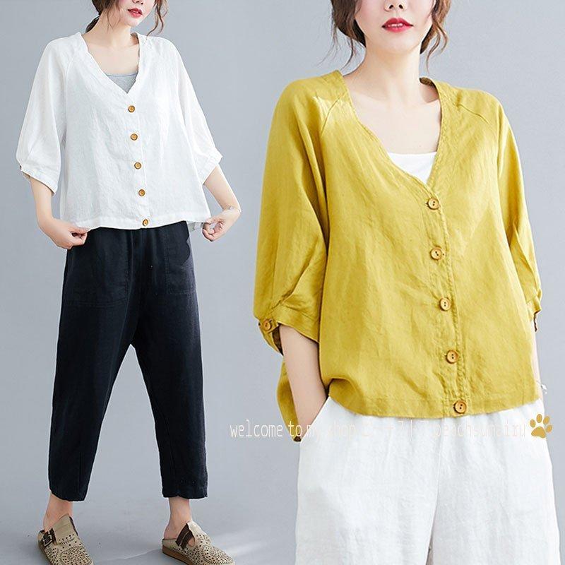 ブラウス レディース 夏 トップス 綿麻混ブラウス 無地 ゆったり 体型カバー Tシャツ カジュアル リネンシャツ 半袖tシャツ 大きいサイズ 30 非常に高い品質