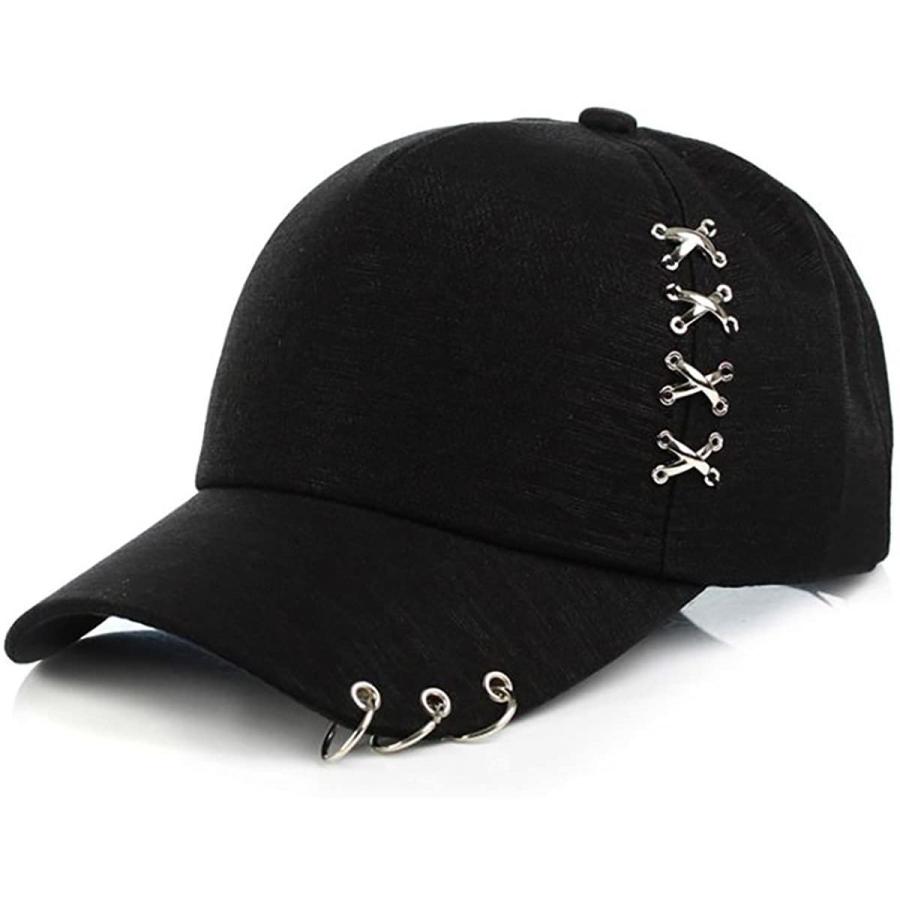男女兼用 クロス  キャップ リング付き フリー デザイン 帽子 クロス(ブラック