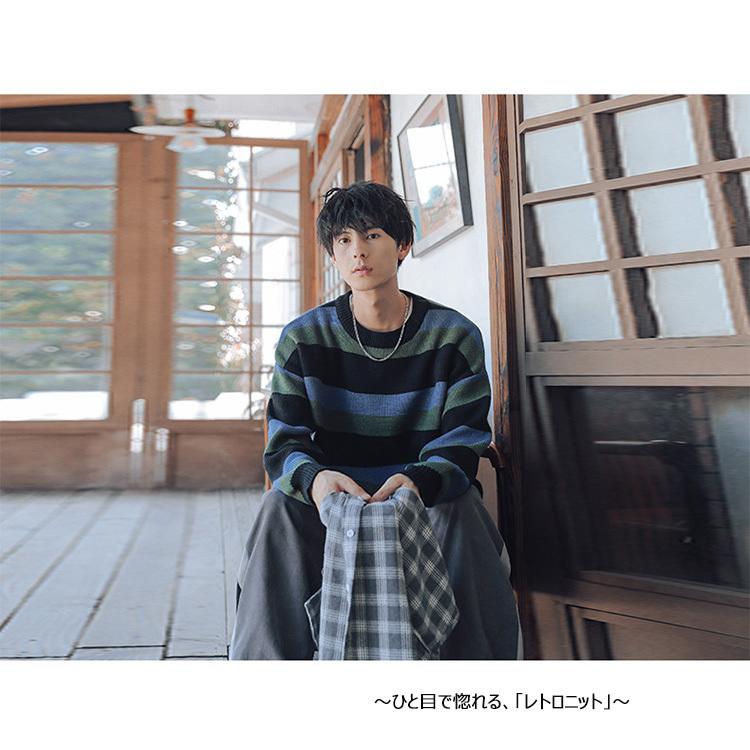 感謝価格 クルーネック 長袖 ボーダーニット メンズファッション 冬服 メンズ ビッグ グラデーション 部屋着 韓国 ニット セーター サイズ 2xl Www We Job Com
