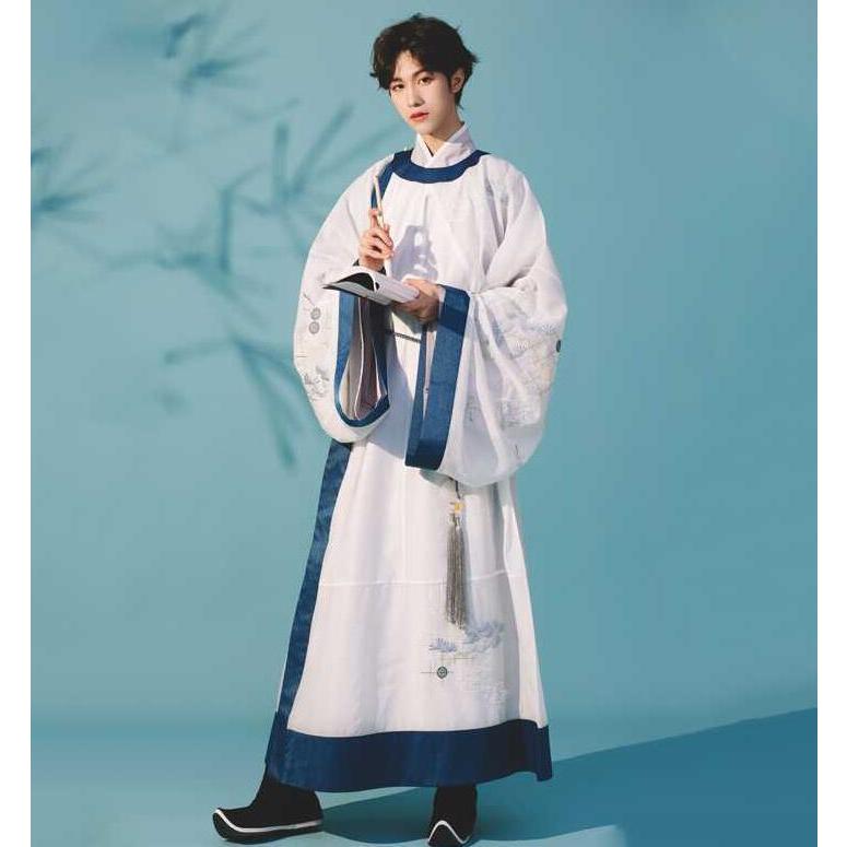 上品な漢服 メンズチャイナ服 中華服 男性 女性漢服唐装 唐宋風 白に紺色縁取り 松 雲刺繍 広袖 Rda なかの商会 通販 Yahoo ショッピング