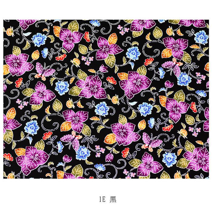 沖縄琉球びんがた つる植物と蝶の柄 ブロード 紅型風プリント 花 蝶 和
