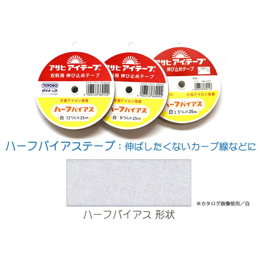 アサヒ アイテープ 伸び止めテープ ハーフバイアス 幅9mm×25m巻（白