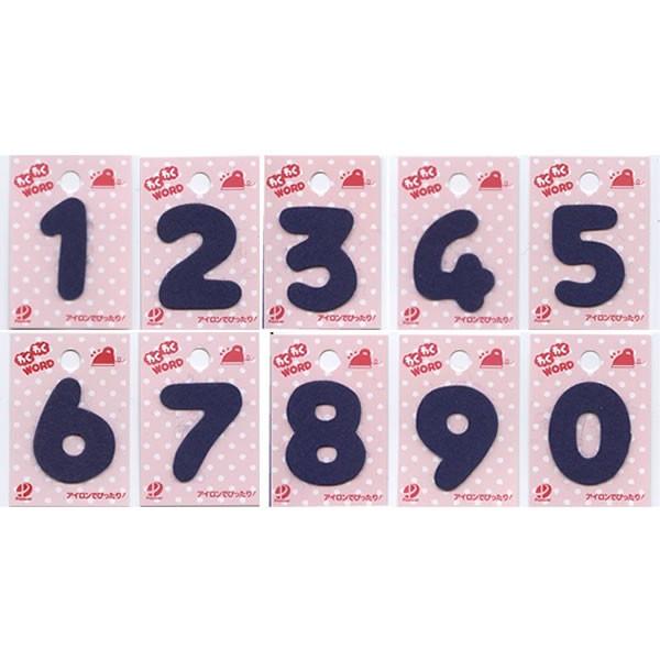 仮止めシール付数字ワッペン 0〜9わくわくWORD赤と紺 : 手芸・生地