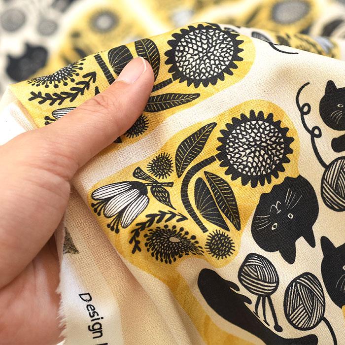 365 CAT ART 黒猫とお花 シーチング ネコ ネコ柄 猫柄 にゃんこ