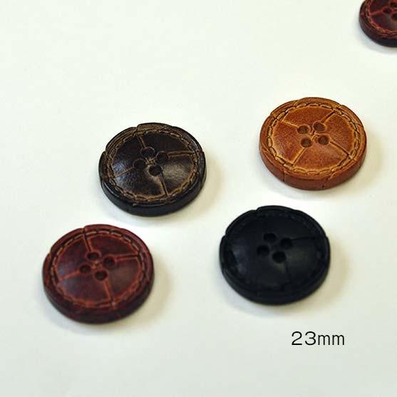 手芸用ボタン 革調（レザー風）4つ穴ボタンステッチ入り 23mm／プラスチック製