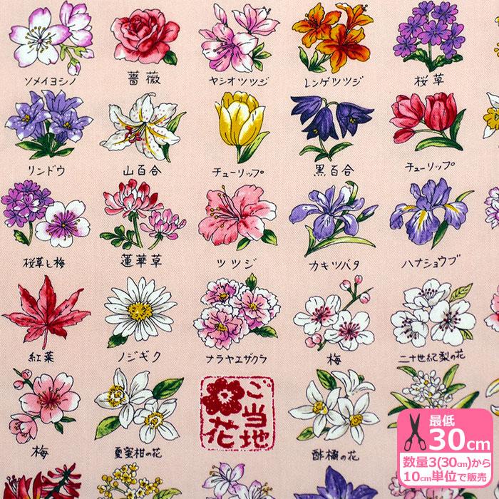 ご当地花柄 オックス 生地 布 KOKKA YPA-51000-1 数量3(30cm)から10cm