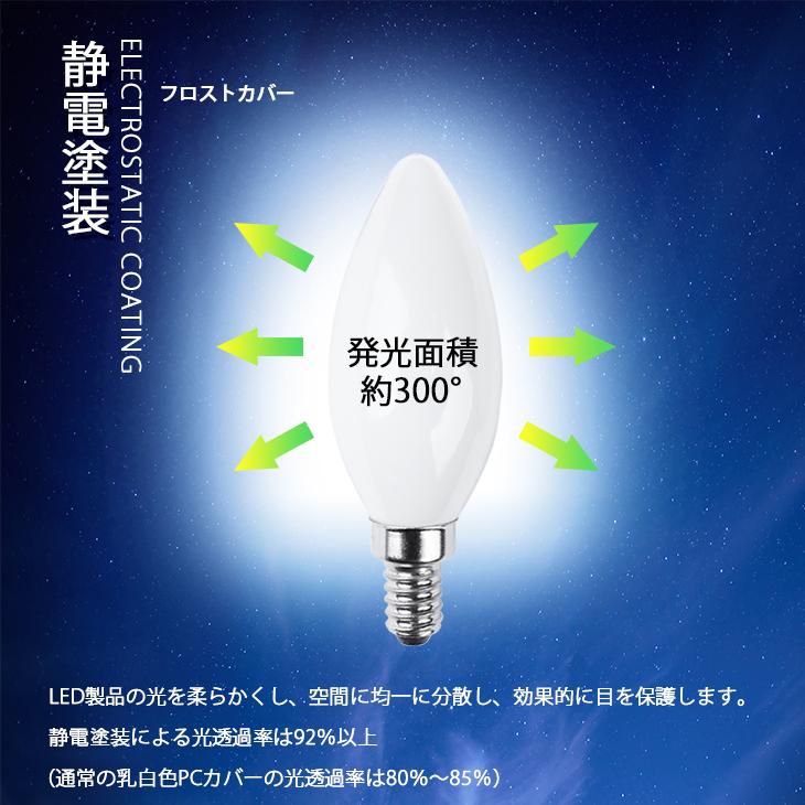 シャンデリア電球 3個入り LED E12 E17 40W形 フロストカバー
