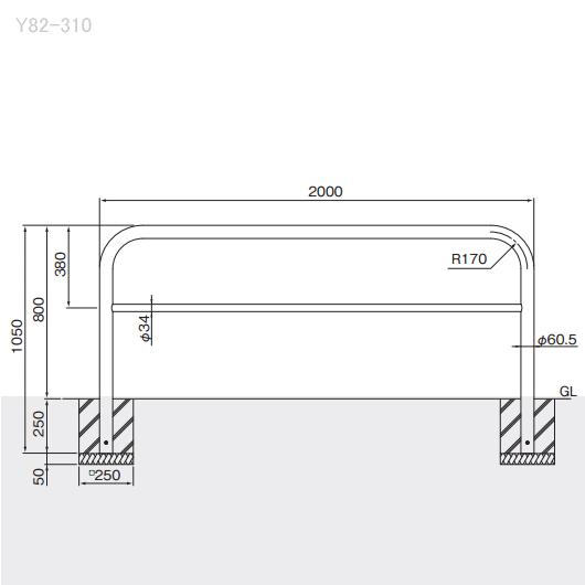 送料無料　バリカー横型　Y82P3-20　スチール　横棒入　W2000×H800 支柱直径60.5mm 脱着式フタ付帝金バリカー・Teikin・BARICAR駐車場車止め公園_2