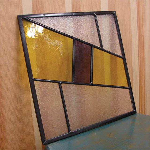 送料無料 アンティーク ステンドグラス（イエロー）窓格子 ウォール