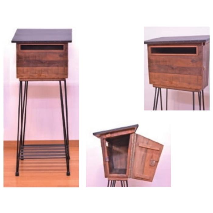 送料無料 アンティーク 木製ポスト（鍵付き）H1160×D330×W485mm