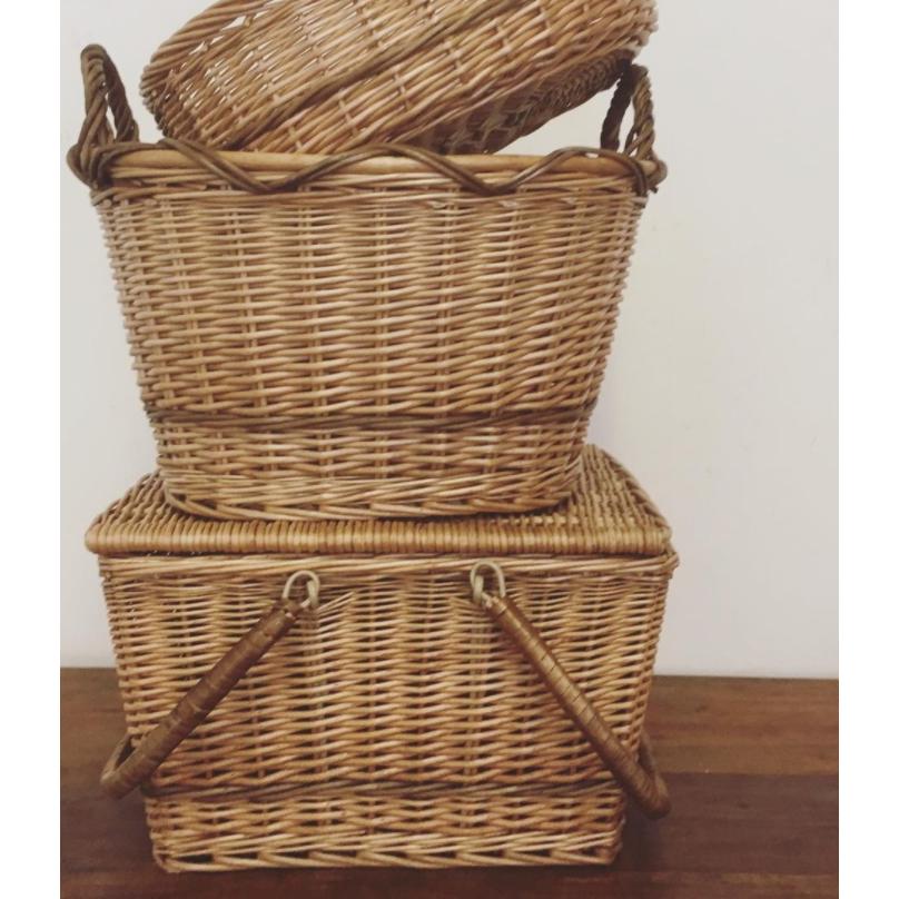 送料無料 収納かご 蓋付きバスケット 介護カゴ 柳のふた付き編みカゴ