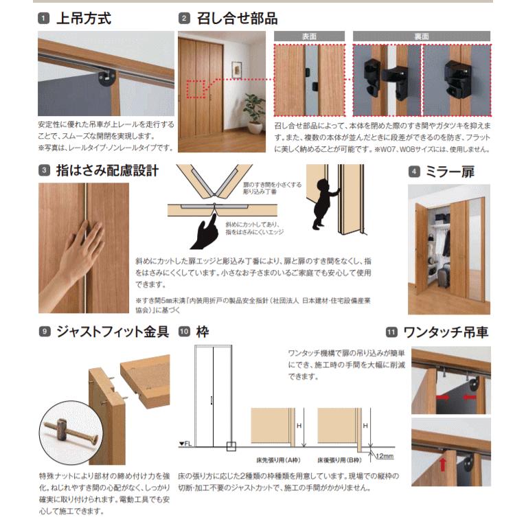 ラシッサ 送料無料 クローゼットドア 折れ戸 レールタイプ （4枚折れ戸