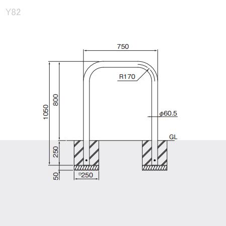 驚き価格 送料無料　バリカー横型　Y82-C　スチール　W750×H800 支柱直径60.5mm　脱着式帝金バリカー・Teikin・BARICAR駐車場車止め公園・駐車場出入口