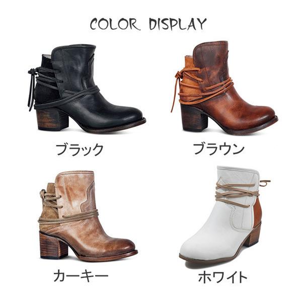 ショートブーツ レディース ブーツ ヒール5cm 靴 レディースブーツ 紐編み ミドルヒール 太ヒール ベルト 痛くない レースアップ 黒 ヒール おまけ付