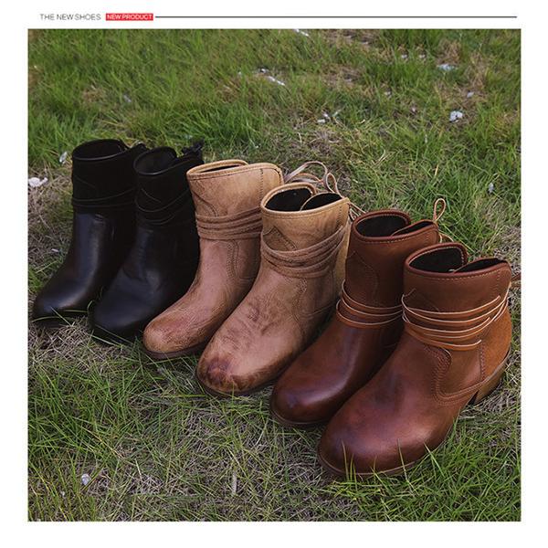 ショートブーツ レディース ブーツ ヒール5cm 靴 レディースブーツ 紐編み ミドルヒール 太ヒール ベルト 痛くない レースアップ 黒 ヒール おまけ付