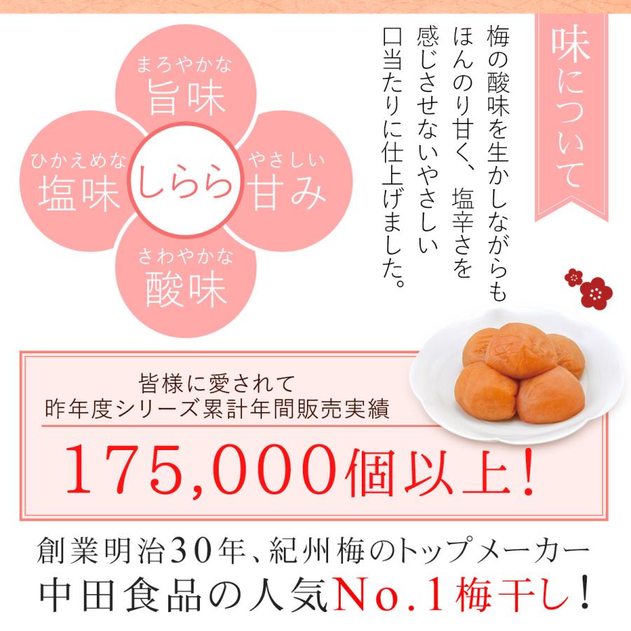 梅干し ギフト しらら 12粒 父の日 2024 中田食品 個包装 高級 贈答 紀州産 南高梅 減塩 塩分5％ 和歌山県産｜nakatafoods｜03