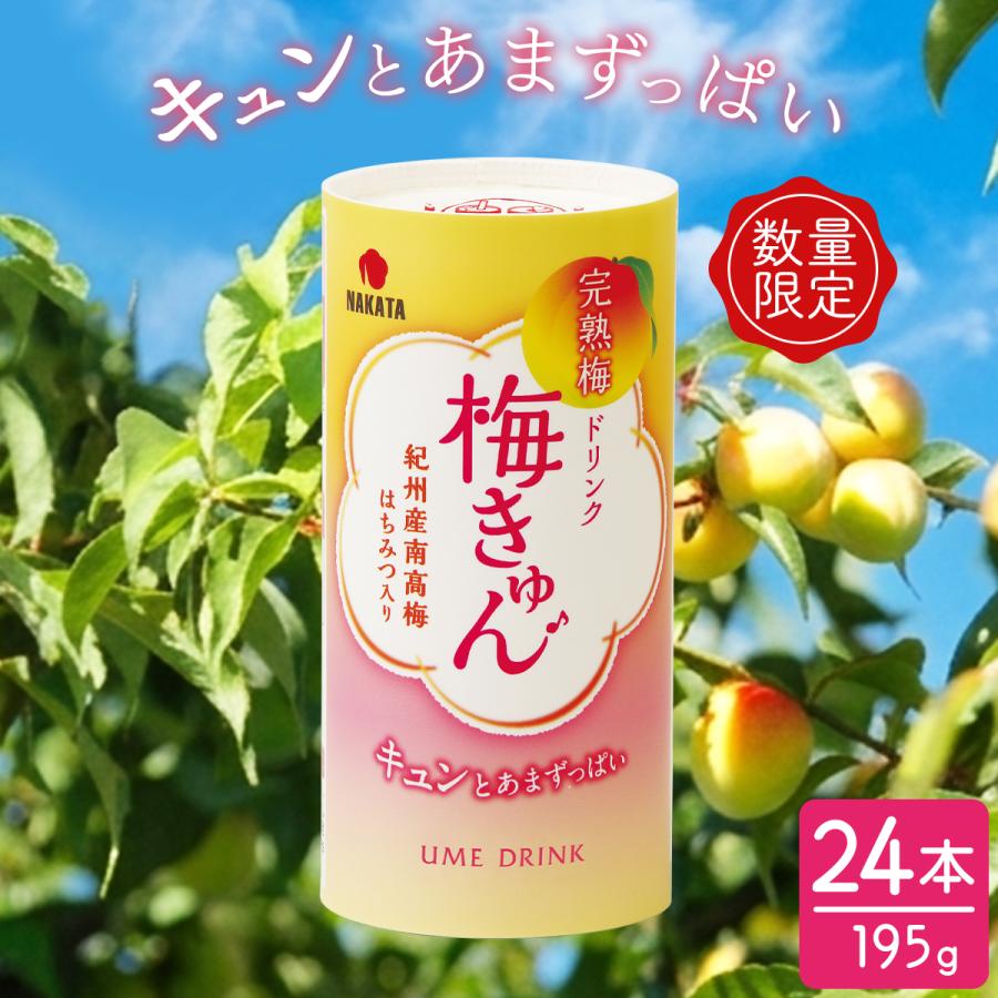 梅ジュース 完熟梅ドリンク 梅きゅん 中田食品 ギフト 和歌山県産 紀州南高梅 195g×24本 はちみつ入り 数量限定 新商品（Yahoo!・紀州梅の里なかた Yahoo!店）