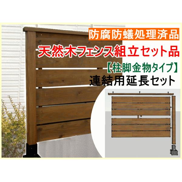 木製フェンス・ウッドフェンス・目隠しフェンス・ボーダーフェンス・横貼フェンス（組立品）（セット商品）（柱脚金物タイプ）連結用延長セット長さ約1260） | 