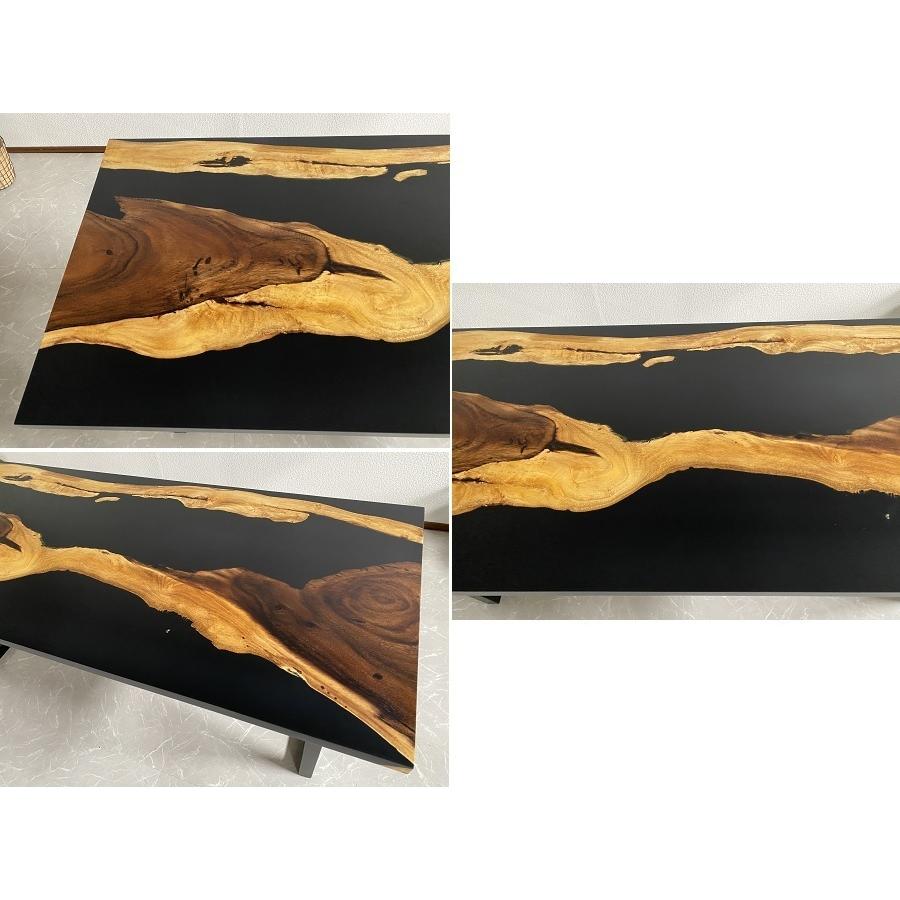 ダイニング BK モダン 幅200cm 天厚4cm 40601D 座卓可 現品限り 一点モノ 黒 一枚板 アウトレット 開梱設置送料無料 【民泊】