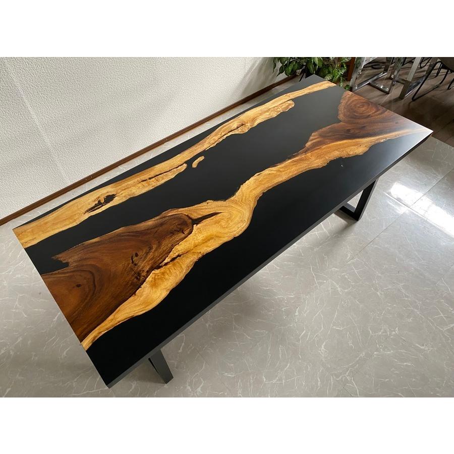 ダイニング BK モダン 幅200cm 天厚4cm 40601D 座卓可 現品限り 一点モノ 黒 一枚板 アウトレット 開梱設置送料無料 【民泊】