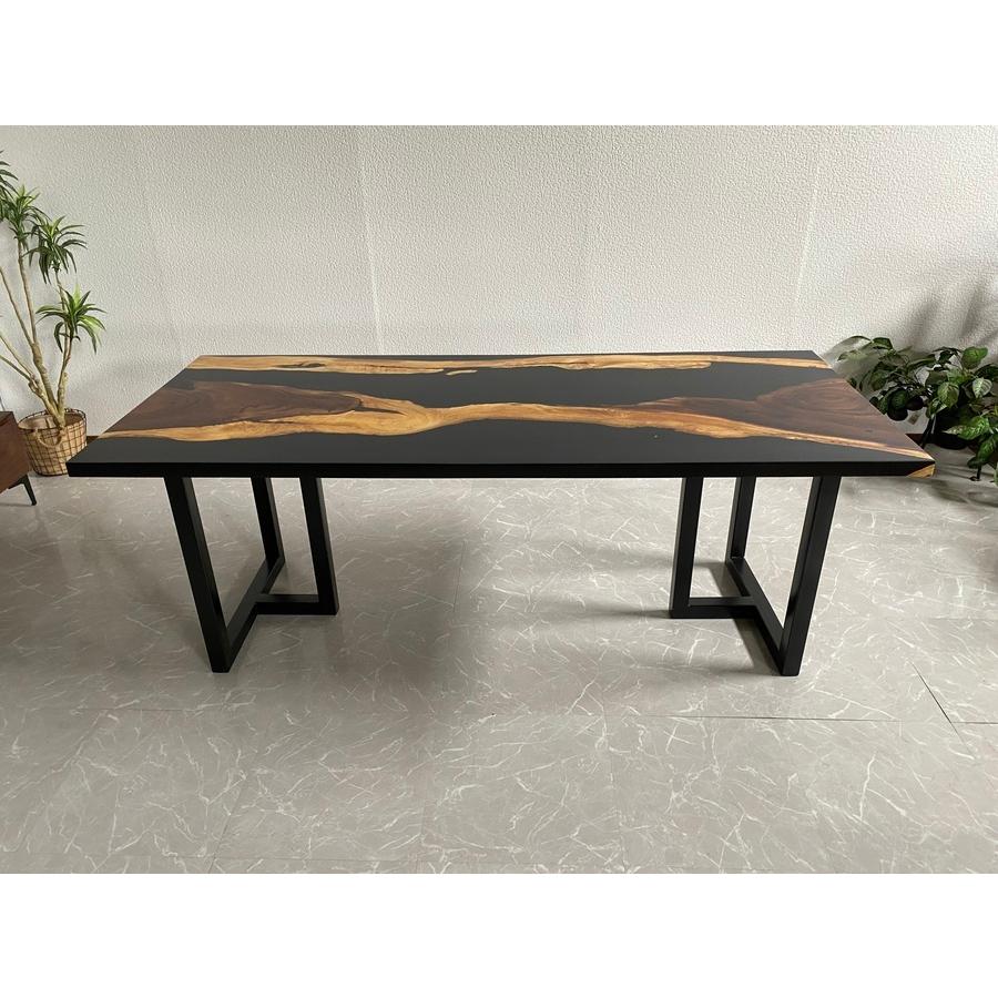ダイニング BK モダン 幅200cm 天厚4cm 40601D 座卓可 現品限り 一点モノ 黒 一枚板 アウトレット 開梱設置送料無料 【民泊】