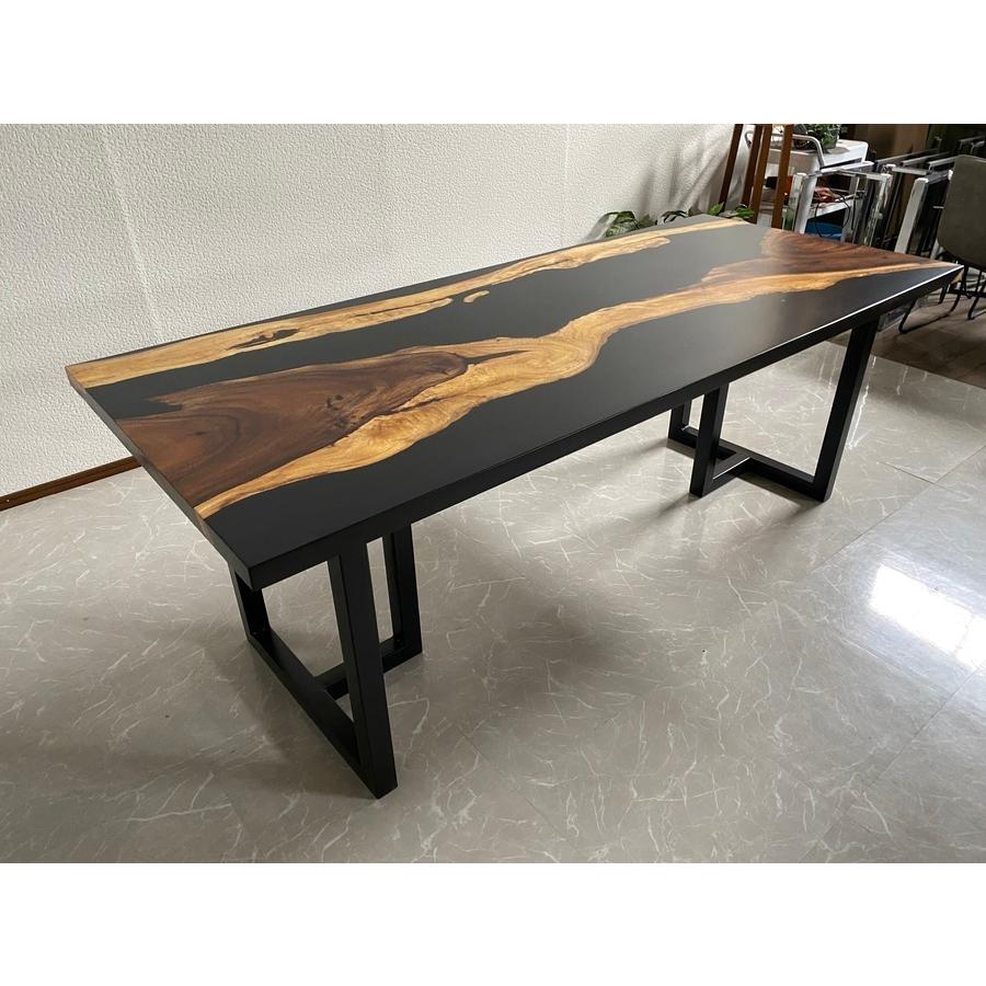 ダイニング BK モダン 幅200cm 天厚4cm 40601D 座卓可 現品限り 一点モノ 黒 一枚板 アウトレット 開梱設置送料無料 【民泊】