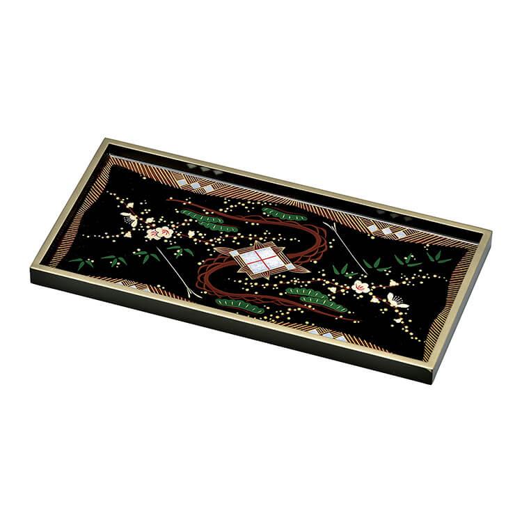 黒 10.0 長角盆 会津絵Silver&Gold(手描) 木質繊維(MDF)製 カシュー