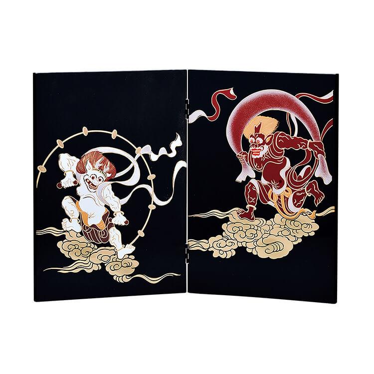 黒 屏風 風神雷神 木質繊維(MDF)製 カシュー塗装 誕生日 お祝い返し お