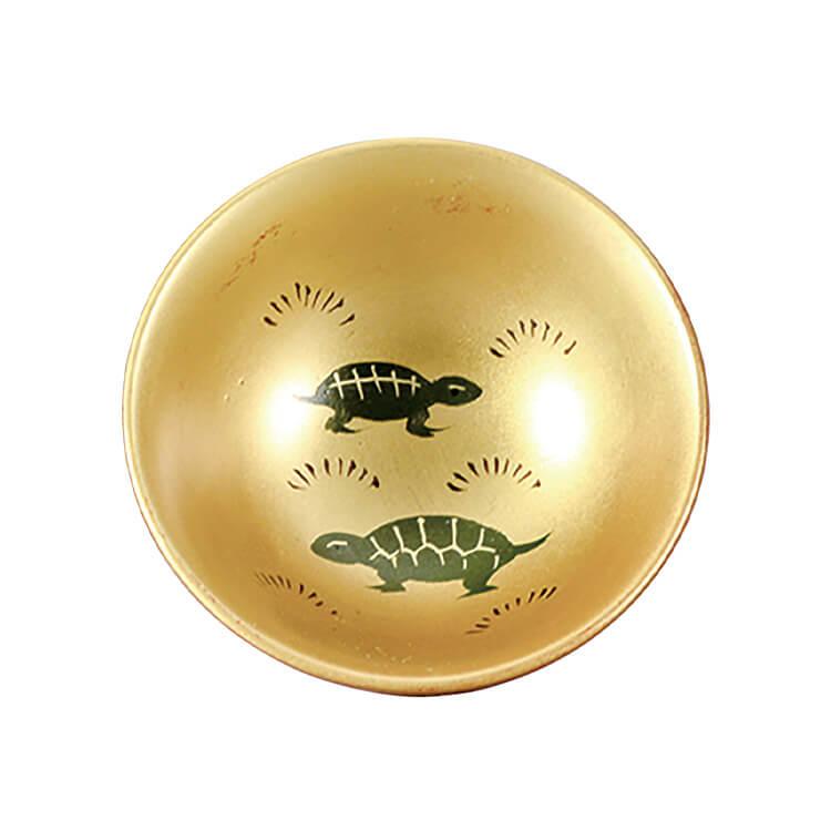 金地 1.8 小盃 2P 鶴亀(手描) 2客 酒器 天然木製 漆+ウレタン 合成塗料