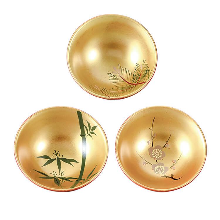 会津漆器ぐいのみ金地 1.8 小盃 鶴亀松竹梅 (手描)日本製