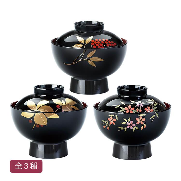 黒内朱 雑煮椀 全3種 木粉と樹脂の成形品 ウレタン塗装 会津塗り 会津