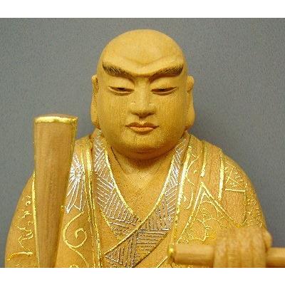 日蓮聖人像 楠 2,0 仏像日蓮宗仏壇 仏具 切金プラチナ箔/本金箔 日蓮
