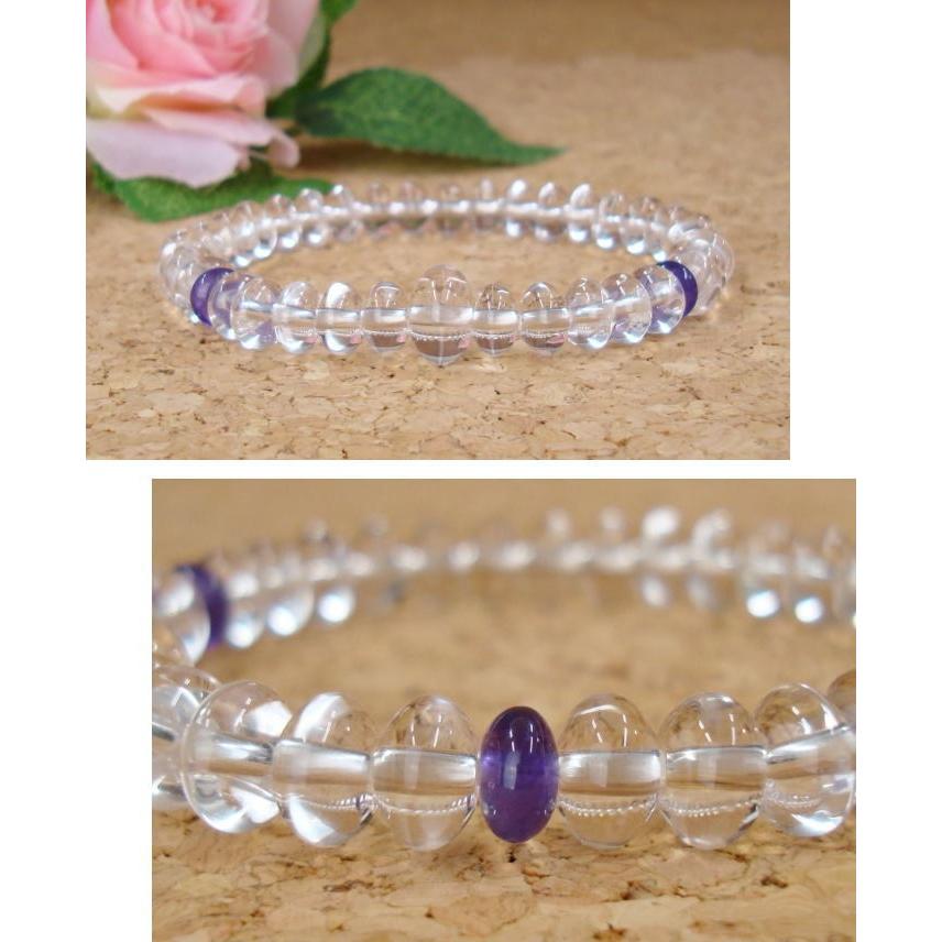 数珠ブレスレット 女性用 男性用 本水晶 紫水晶 仕立 5×8mm玉 Pケース