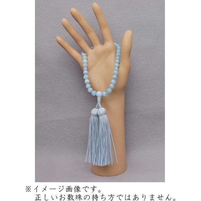 数珠 女性用 アクアマリン 共玉 8mm玉 正絹頭付房 濃い水色 No 数珠 女性用 アクアマリン 共玉 8mm玉 正絹頭付房 濃い水色 No