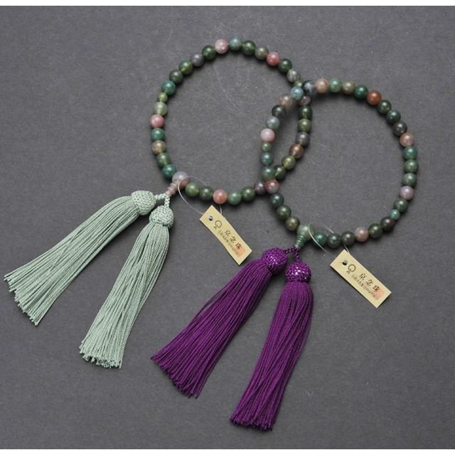 数珠 女性用 五色瑪瑙 共玉 8mm玉 正絹頭付房 2色 細桐箱入 送料無料