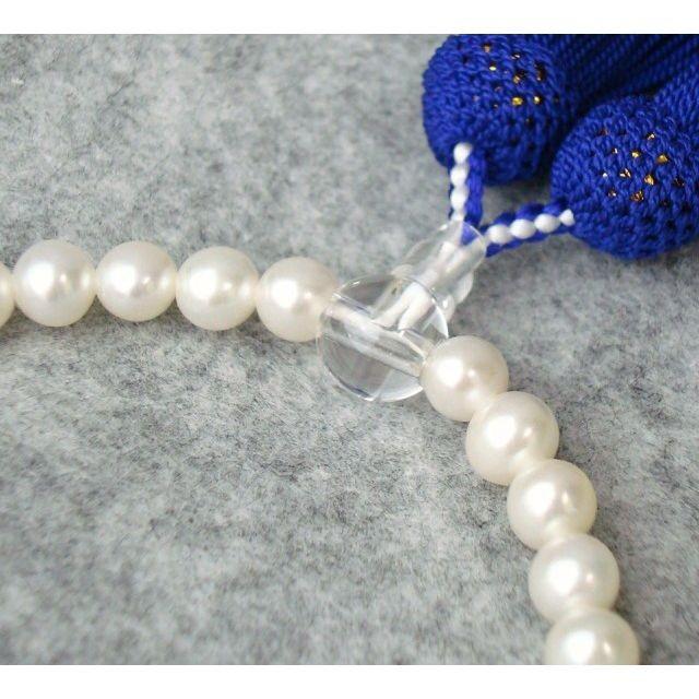 数珠 女性用 淡水真珠白 本水晶 仕立 ８mm玉 正絹頭付房 紫 細桐箱入 送料無料 略式数珠 片手念珠 京念珠 ホワイトパールの画像