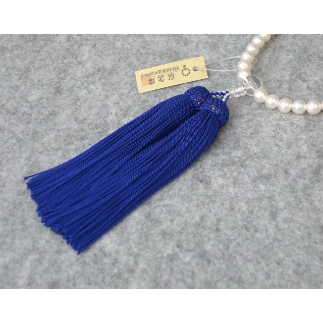 数珠 女性用 淡水真珠白 本水晶 仕立 ８mm玉 正絹頭付房 紫 細桐箱入 送料無料 略式数珠 片手念珠 京念珠 ホワイトパールの画像