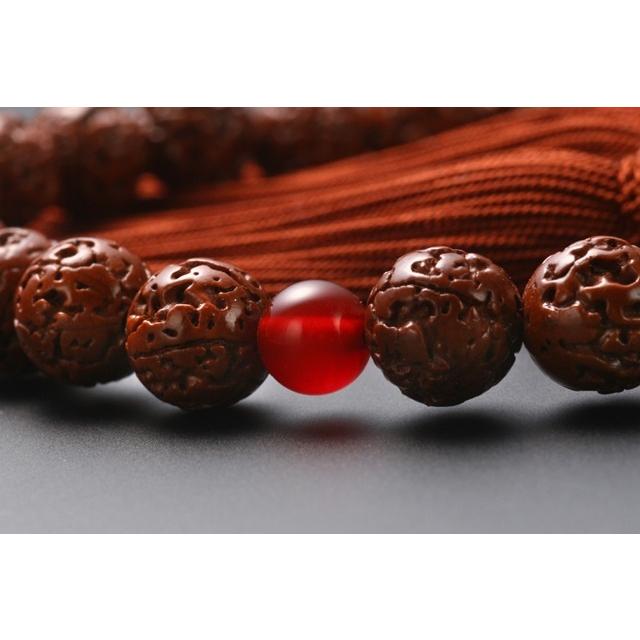 数珠 男性用 金剛菩提樹 瑪瑙 二天 22珠 正絹頭付房 茶 細桐箱入 送料