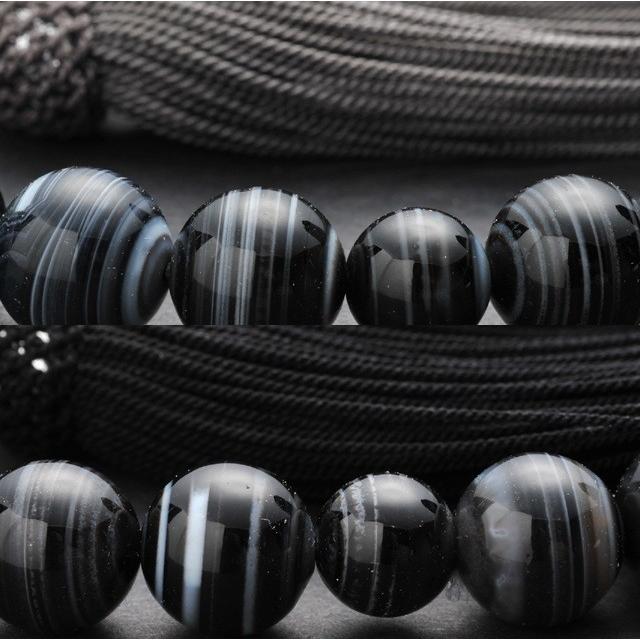 数珠 男性用 黒縞瑪瑙 共玉 22珠 正絹頭付房 ２色 細桐箱入 送料無料 略式数珠 片手念珠 京念珠 メンズ_2