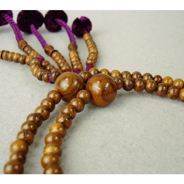 日蓮宗 本式数珠 京念珠 縞紫檀 8寸(丸玉) 菊房 (房色/古代紫)天然木  