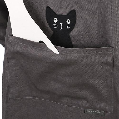 ATSUKO MATANO(マタノアツコ)かつらぎのひょっこり黒猫 背ボタン型かっぽう着 グレー《お買い物合計金額6,800円で送料無料》｜nakayaonline｜03