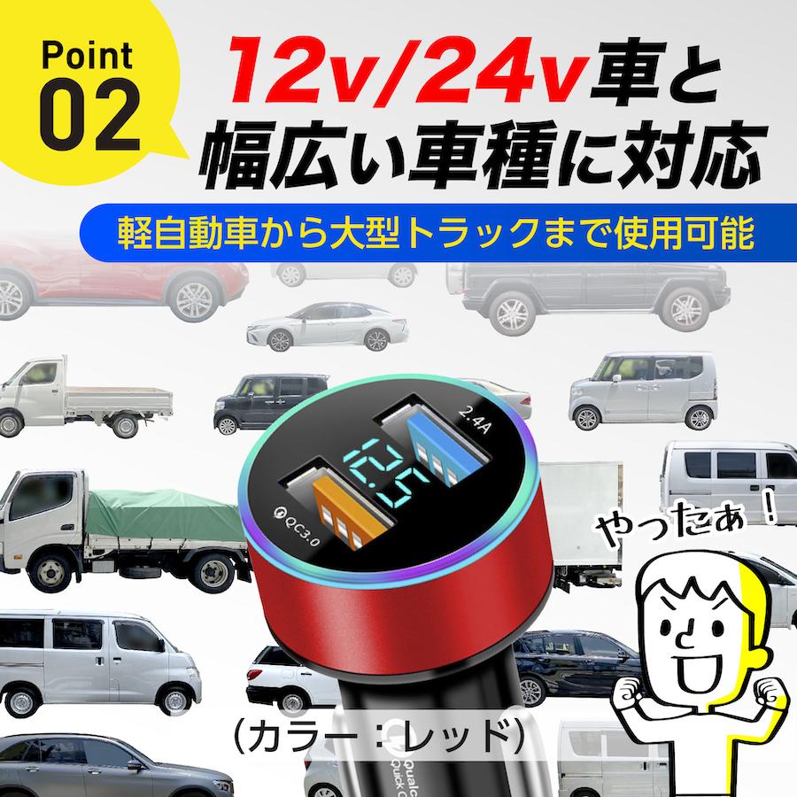 シガーソケット USB 2口 カーチャージャー USB 急速充電器 電圧計 QC3.0 小型 増設 12V 24V｜nakazi-shop｜09