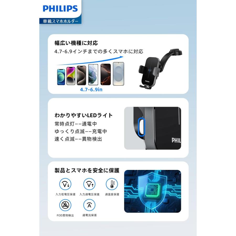 Philips (フィリップス) 車載ワイヤレス充電器 コイル自動検知 Qi